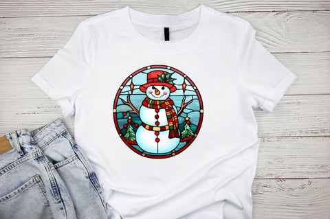 Stained Glass Christmas Snowman Bundle Sublimation Regulrcrative 