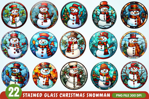 Stained Glass Christmas Snowman Bundle Sublimation Regulrcrative 