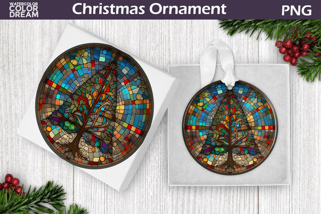 Stained Glass Christmas Tree Ornament | Christmas Ornament Sublimation WatercolorColorDream 