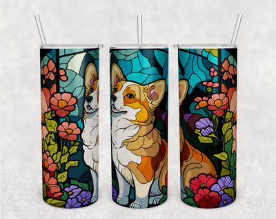 Stained Glass Corgi Tumbler Wrap, Corgi Tumbler Sublimation Design, 20 oz Skinny Tumbler PNG Sublimation HappyDesignStudio 