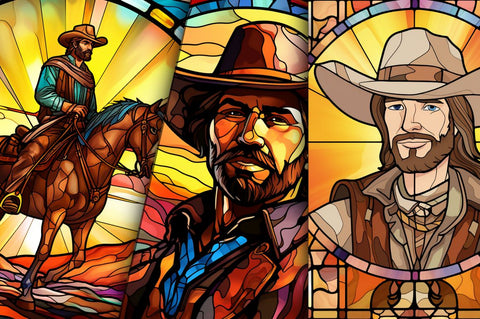 Stained Glass Cowboy Digital Paper bundle Sublimation Regulrcrative 