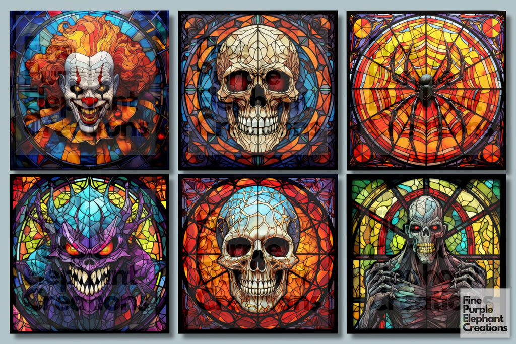 Stained Glass Creepy Monsters | Halloween Sublimation - So Fontsy