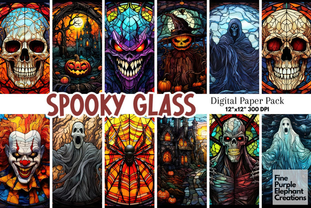 Stained Glass Creepy Monsters | Halloween Sublimation Digital Pattern Fine Purple Elephant Creations 