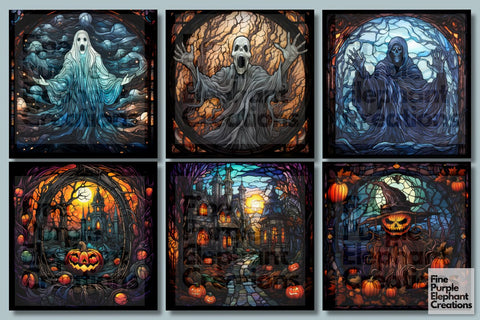 Stained Glass Creepy Monsters | Halloween Sublimation Digital Pattern Fine Purple Elephant Creations 