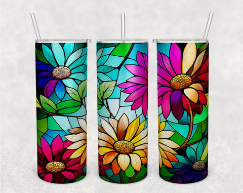 Stained Glass Daisies Tumbler Wraps Bundle, 20 Oz Skinny Tumbler Daisy Sublimation Designs, Daisy Tumbler PNG, 5 Designs Sublimation HappyDesignStudio 