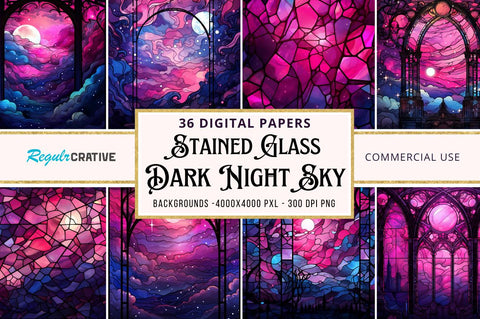 Stained Glass Dark Pink Night Sky bundle Sublimation Regulrcrative 