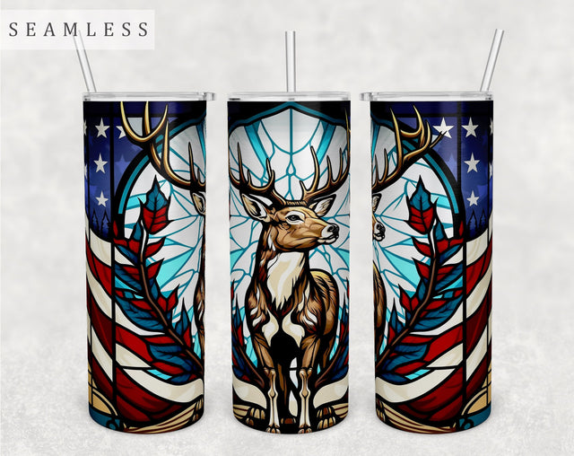 Stained Glass Deer Hunting Tumbler Wrap, Deer With US Flag Tumbler Sublimation Design, 20 oz Skinny Tumbler PNG Sublimation HappyDesignStudio 