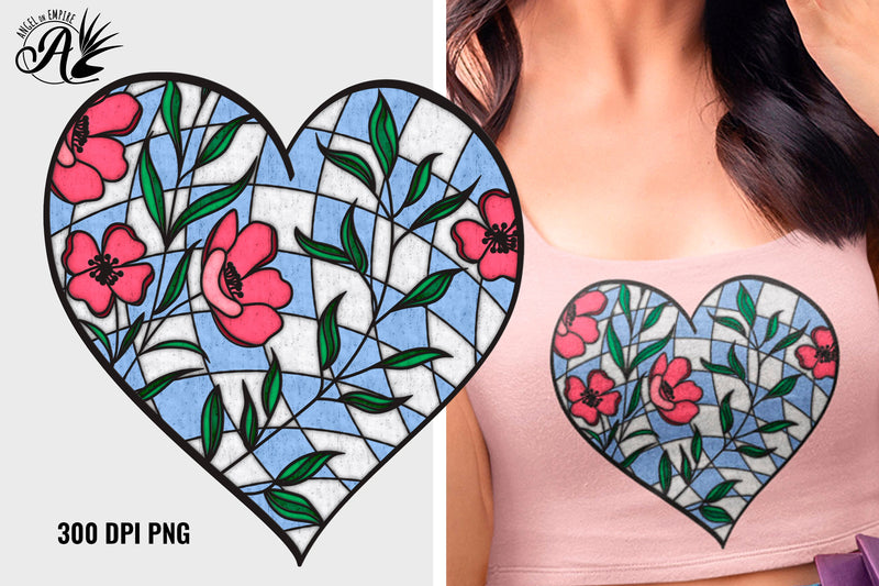 Stained Glass Dog Rose on a Checkered Heart PNG Sublimation Angel on Empire 