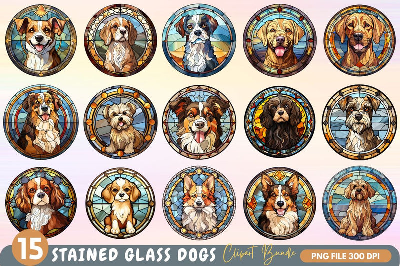 Stained Glass Dogs Clipart Bundle Sublimation Regulrcrative 