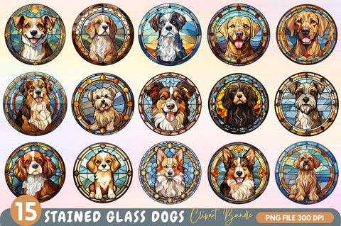 Stained Glass Dogs Clipart Bundle Sublimation Regulrcrative 