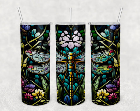 Stained Glass Dragonflies Tumbler Wraps Bundle, 20 Oz Skinny Tumbler Dragonflies Sublimation Designs, Dragonfly Tumbler PNG, 5 Designs Sublimation HappyDesignStudio 