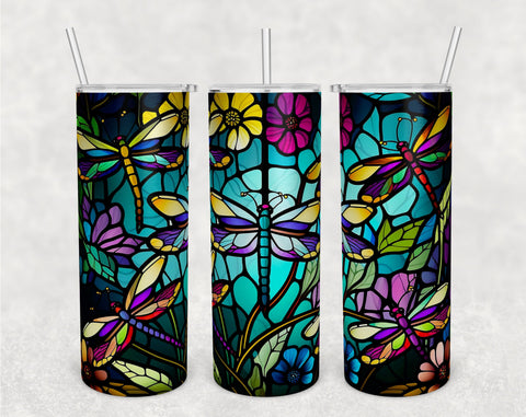 Stained Glass Dragonflies Tumbler Wraps Bundle, 20 Oz Skinny Tumbler Dragonflies Sublimation Designs, Dragonfly Tumbler PNG, 5 Designs Sublimation HappyDesignStudio 