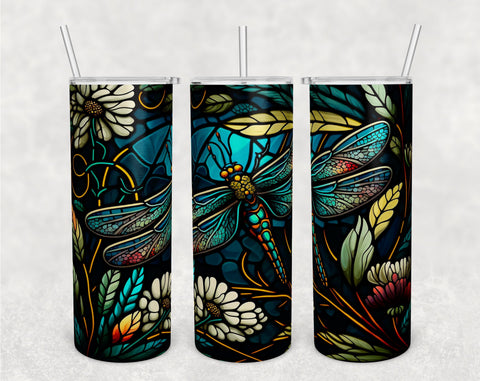 Stained Glass Dragonflies Tumbler Wraps Bundle, 20 Oz Skinny Tumbler Dragonflies Sublimation Designs, Dragonfly Tumbler PNG, 5 Designs Sublimation HappyDesignStudio 