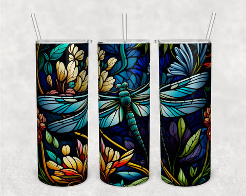 Stained Glass Dragonflies Tumbler Wraps Bundle, 20 Oz Skinny Tumbler Dragonflies Sublimation Designs, Dragonfly Tumbler PNG, 5 Designs Sublimation HappyDesignStudio 