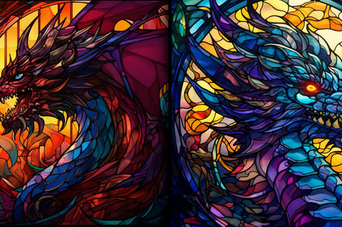 Stained Glass Dragons Fantasy Clipart Bundle Sublimation Regulrcrative 