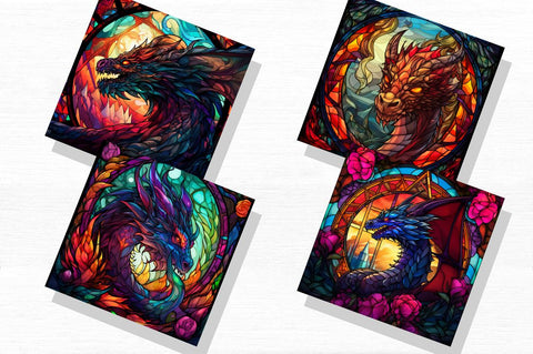 Stained Glass Dragons Fantasy Clipart Bundle Sublimation Regulrcrative 