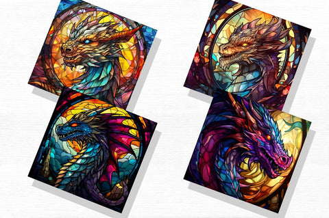 Stained Glass Dragons Fantasy Clipart Bundle Sublimation Regulrcrative 