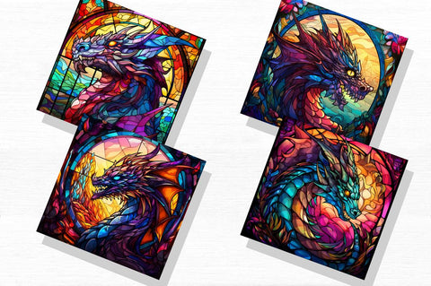 Stained Glass Dragons Fantasy Clipart Bundle Sublimation Regulrcrative 