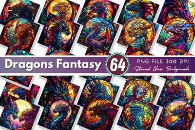 Stained Glass Dragons Fantasy Clipart Bundle Sublimation Regulrcrative 