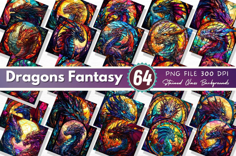 Stained Glass Dragons Fantasy Clipart Bundle Sublimation Regulrcrative 