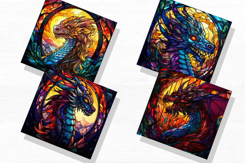 Stained Glass Dragons Fantasy Clipart Bundle Sublimation Regulrcrative 