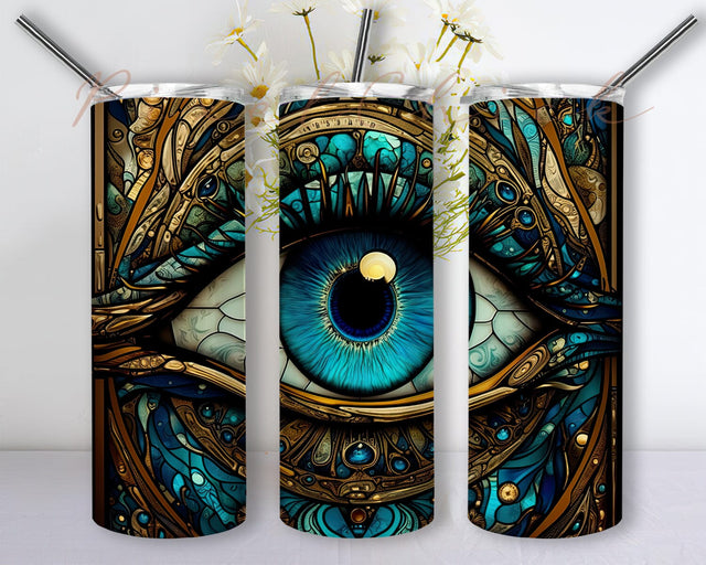 Stained Glass Evil Eye 20oz Skinny Tumbler Png, Celestial Gothic Tumbler, Evil Eye Tumbler, Moon Evil Eye Tumbler, Mystical Brighter Days Tumbler Sublimation PixelChick 
