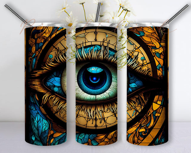Stained Glass Evil Eye 20oz Skinny Tumbler Png, Celestial Gothic Tumbler, Evil Eye Tumbler, Moon Evil Eye Tumbler, Mystical Brighter Days Tumbler Sublimation PixelChick 