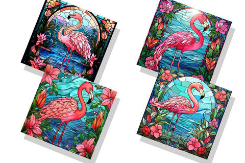Stained Glass Flamingo Digital Paper bundle Sublimation Regulrcrative 