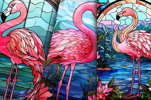 Stained Glass Flamingo Digital Paper bundle Sublimation Regulrcrative 