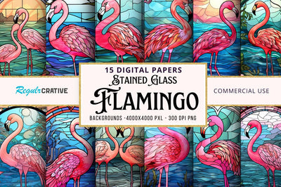 Stained Glass Flamingo Digital Paper bundle Sublimation Regulrcrative 