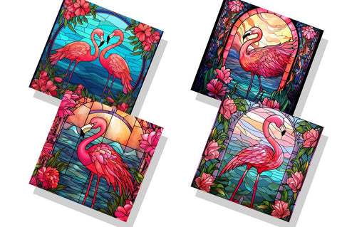 Stained Glass Flamingo Digital Paper bundle Sublimation Regulrcrative 