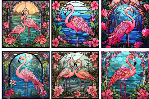 Stained Glass Flamingo Digital Paper bundle Sublimation Regulrcrative 