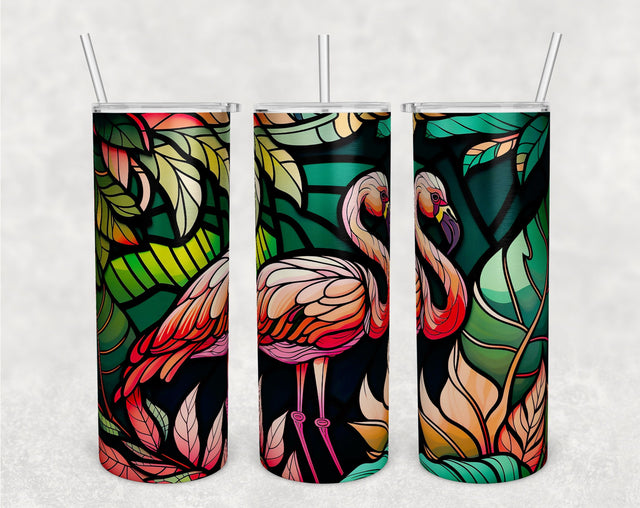 Stained Glass Flamingo Tumbler Wrap, Tropical Tumbler Sublimation Design, 20 oz Skinny Tumbler PNG Sublimation HappyDesignStudio 