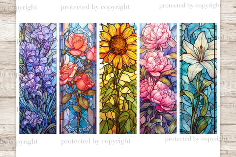 Stained Glass Flowers Bookmarks | Floral Bookmark SVG GlamArtZhanna 