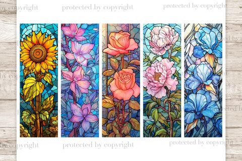 Stained Glass Flowers Bookmarks | Floral Bookmark SVG GlamArtZhanna 