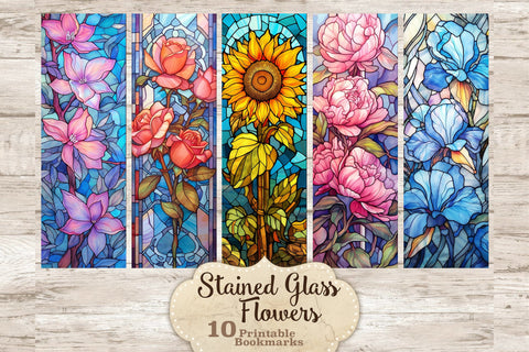 Stained Glass Flowers Bookmarks | Floral Bookmark SVG GlamArtZhanna 