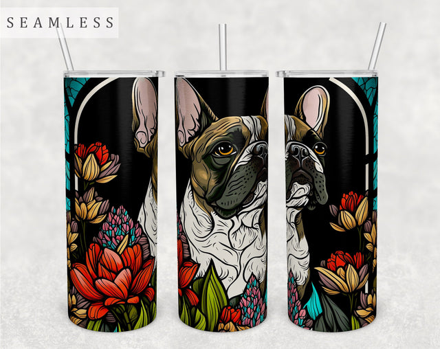 Stained Glass French Bulldog Tumbler Wrap, Frenchie Tumbler Sublimation Design, 20 oz Skinny Tumbler PNG Sublimation HappyDesignStudio 