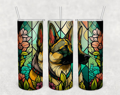 Stained Glass German Shepherd Tumbler Wrap, German Shepherd Tumbler Sublimation Design, 20 oz Skinny Tumbler PNG Sublimation HappyDesignStudio 