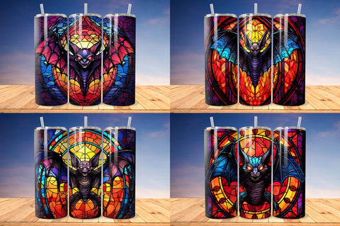 Stained Glass Halloween Bat Tumbler Bundle Sublimation Regulrcrative 