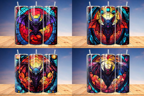 Stained Glass Halloween Bat Tumbler Bundle Sublimation Regulrcrative 