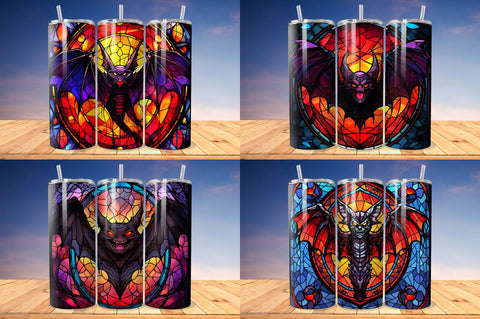 Stained Glass Halloween Bat Tumbler Bundle Sublimation Regulrcrative 