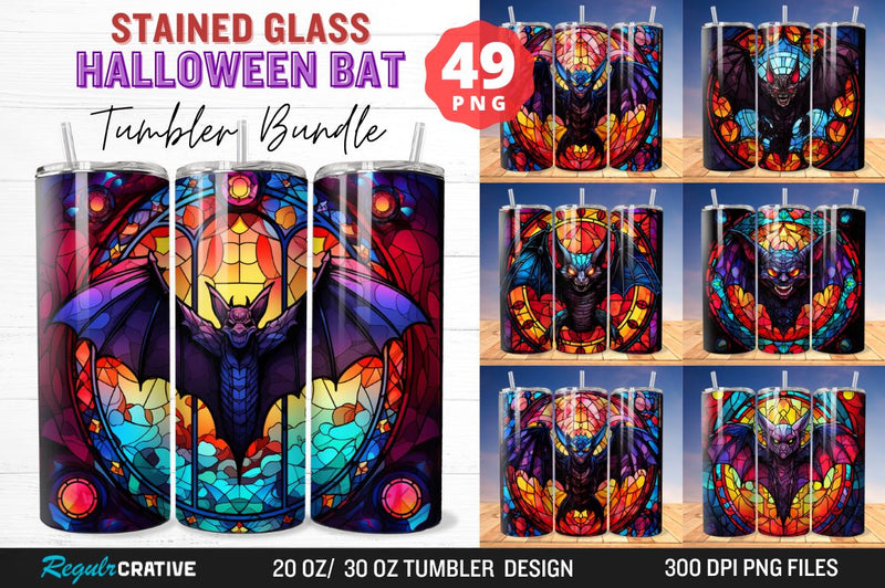 Stained Glass Halloween Bat Tumbler Bundle Sublimation Regulrcrative 