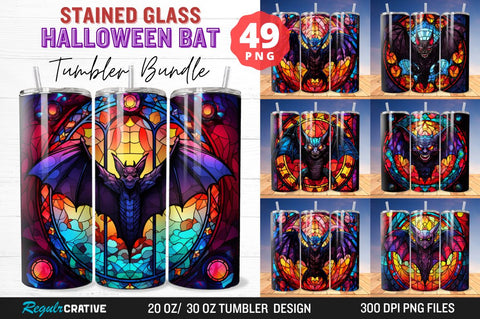 Stained Glass Halloween Bat Tumbler Bundle Sublimation Regulrcrative 