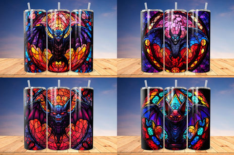 Stained Glass Halloween Bat Tumbler Bundle Sublimation Regulrcrative 