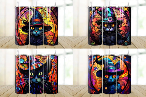 Stained Glass Halloween Black Cat Tumbler Bundle Sublimation Regulrcrative 
