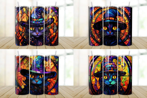 Stained Glass Halloween Black Cat Tumbler Bundle Sublimation Regulrcrative 