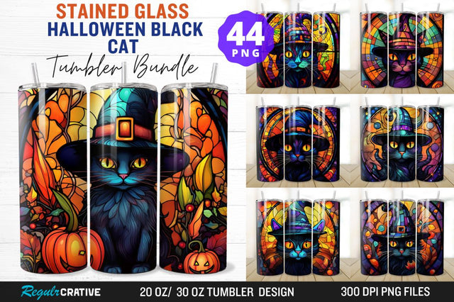 Stained Glass Halloween Black Cat Tumbler Bundle Sublimation Regulrcrative 