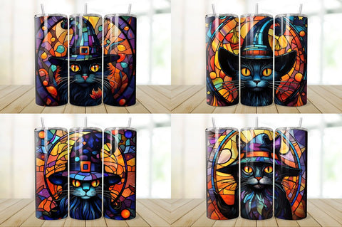 Stained Glass Halloween Black Cat Tumbler Bundle Sublimation Regulrcrative 