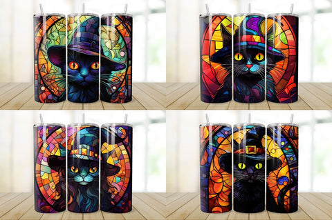 Stained Glass Halloween Black Cat Tumbler Bundle Sublimation Regulrcrative 