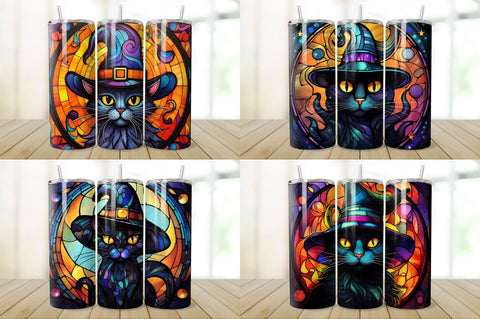 Stained Glass Halloween Black Cat Tumbler Bundle Sublimation Regulrcrative 